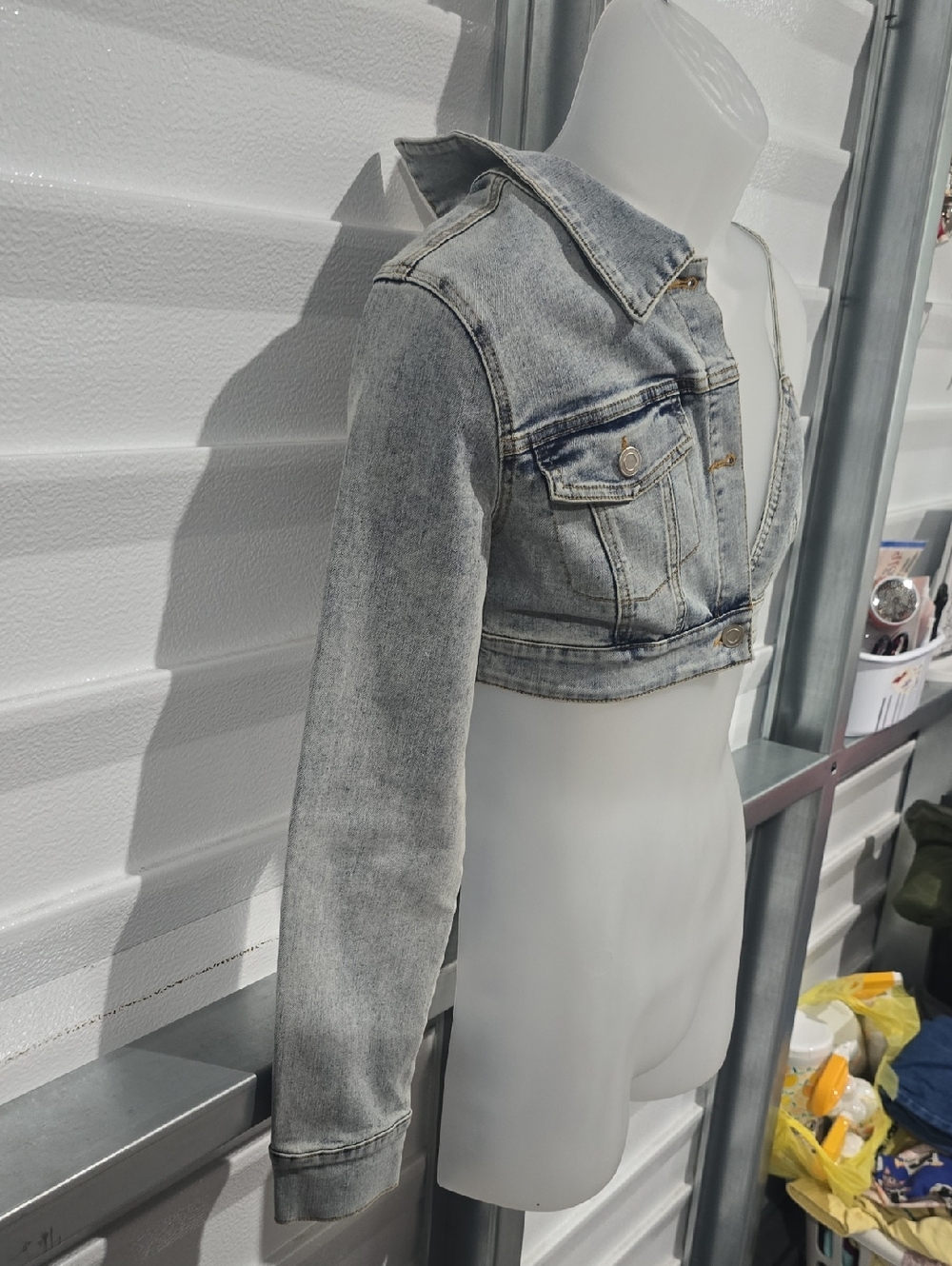 Edge Denim Asymmetric Cropped Jacket Top - Light Wash Blue NWT Size Small - Picture 5 of 16